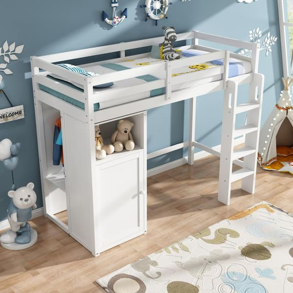 Polibi White Twin Loft Bed With Wardrobe, Storage Shelves And Ladder Rs ... pertaining to Choosing the Right White Twin Loft Bed for Your Child's Room