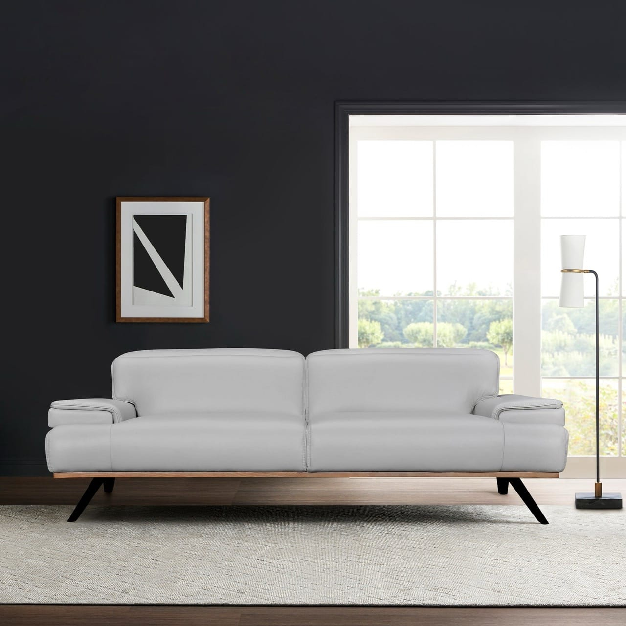 Prato 89" Dove Gray Leather Sofa At Futonland regarding