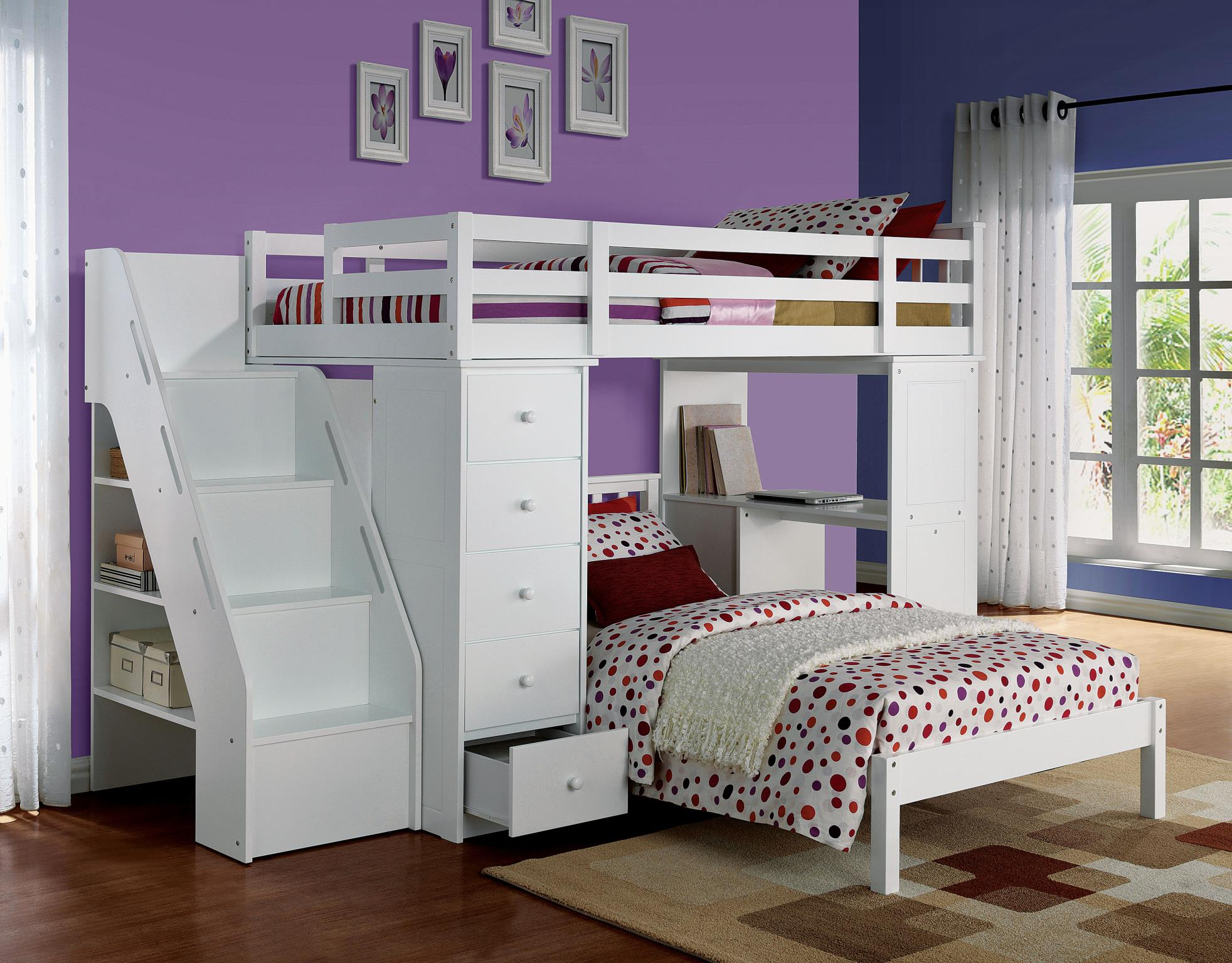 Reyna Twin Size Loft Bed With Bookcase Ladder In White - Kids Furniture ... inside Choosing the Right White Twin Loft Bed for Your Child's Room