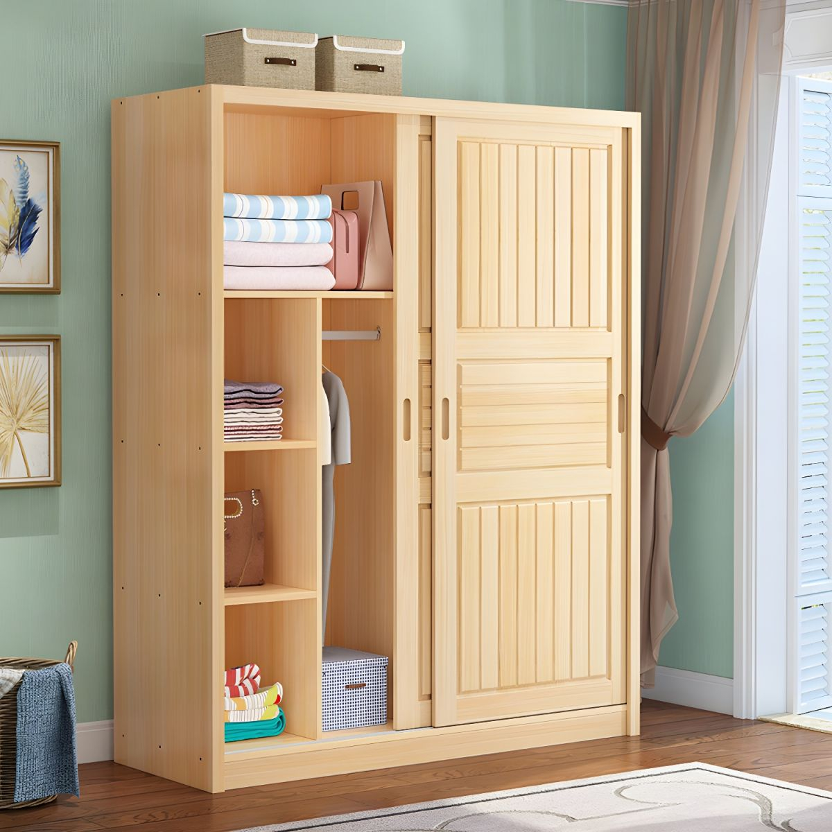 Solid Wood Kid's Wardrobe Shelved Wardrobe Closet With Sliding Barn ... with regard to Understanding Beech Solid Wood Kid's Wardrobes A Comprehensive Guide