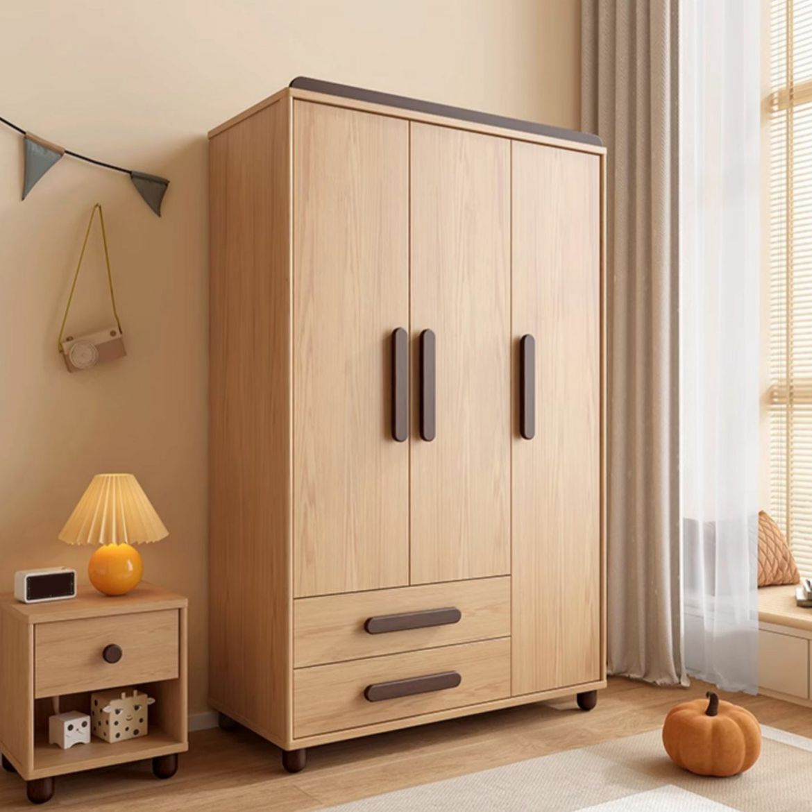 Solid Wood Natural Modern Children's Wardrobe With Drawers And ... within