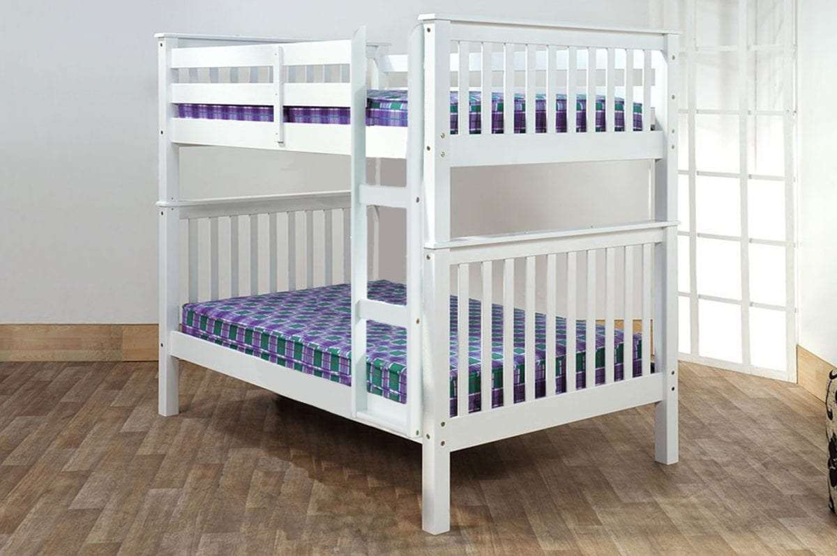 T-2502W White Wooden Bunk Bed (Full/Full) - Bunk Bed Hub with