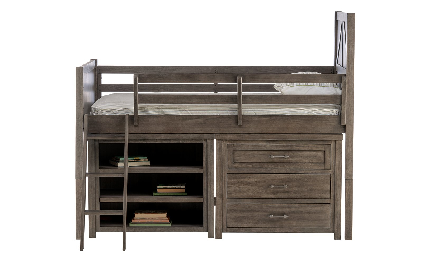 The Bunkhouse Mid Loft Twin Storage Bed Offers A Rustic Casual Design ... within A Deep Dive into Aged Barnwood Finishes for Twin Bunkhouse Loft Furniture