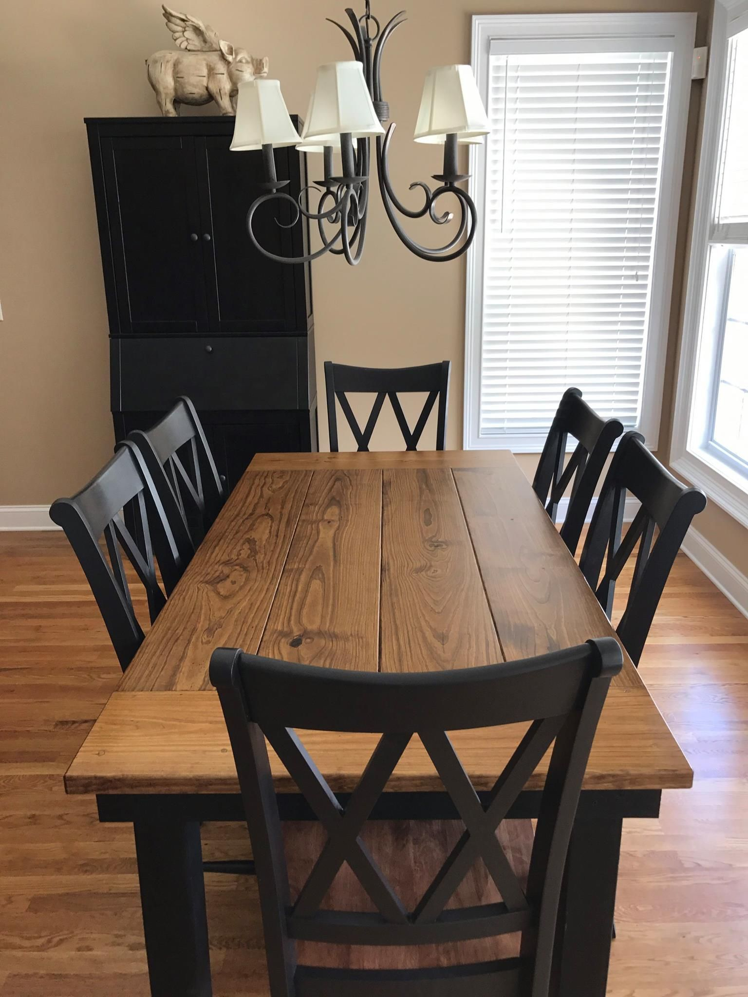This 6' X 37" Farmhouse Table In Early American Stain On Top And Black ... within Finding the Perfect Fit A Guide to Rustic Brown Dining Tables