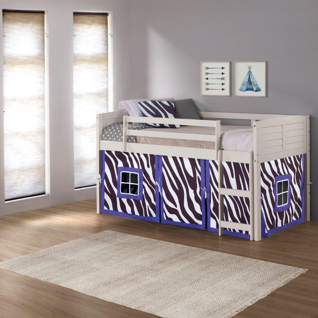 Twin Louver Low Loft White W/Zebra Tent At Futonland pertaining to Beyond the Basics Mastering the Art of the Tent Bed White W Zebra Tent Kit