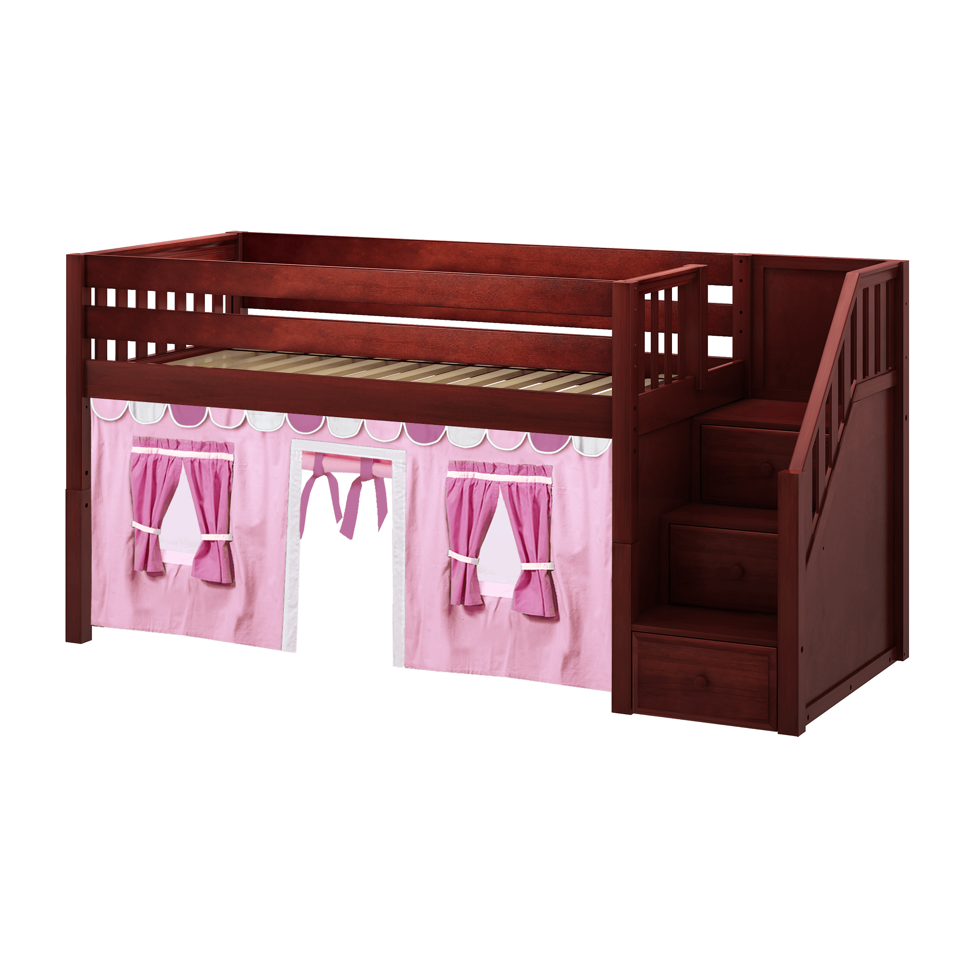 Twin Low Loft Bed With Stairs With Underbed Curtain | Low Loft Beds ... throughout