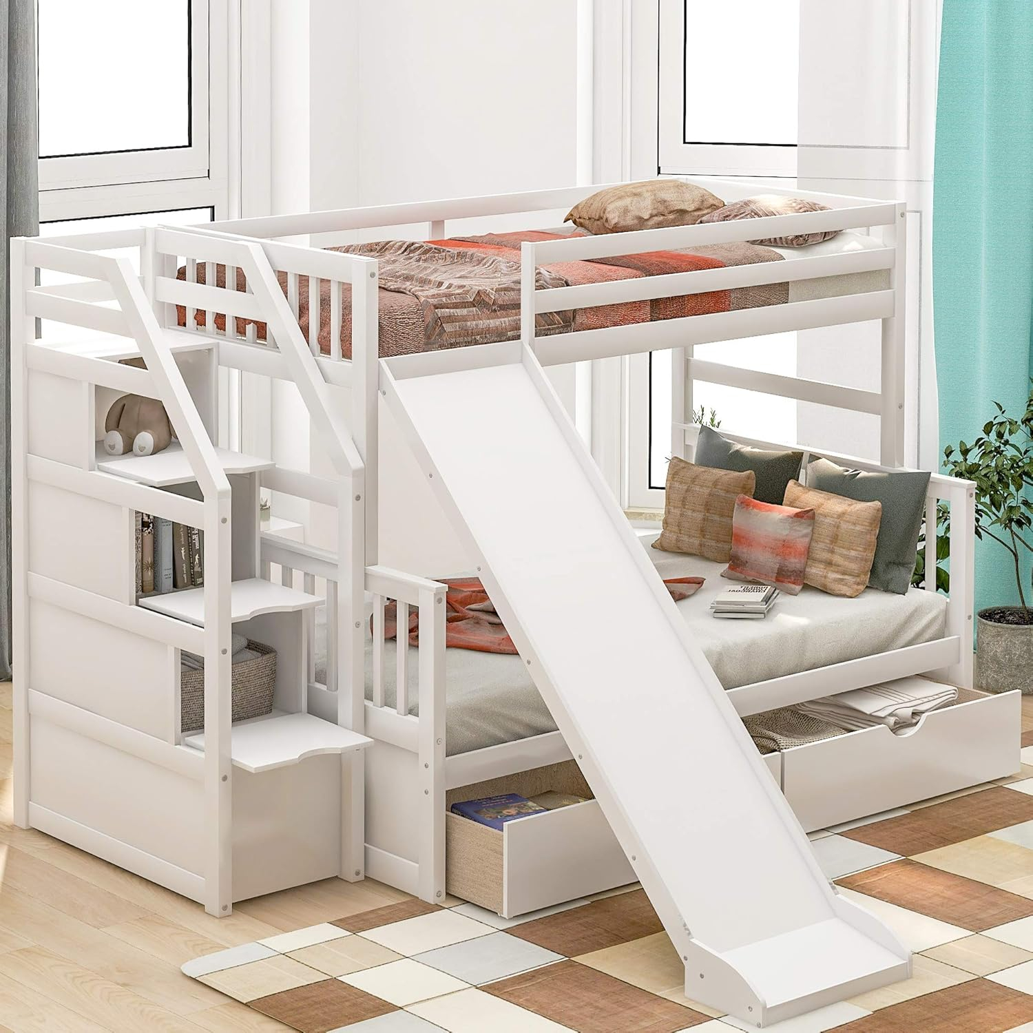 Twin Over Full Bunk Bed With Slide - Loft Beds For Small Spaces with