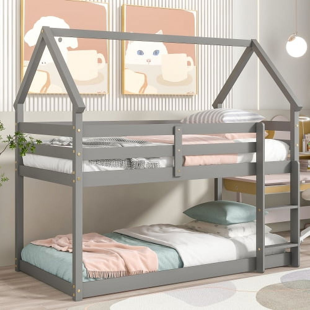 Twin Over Twin Loft Bed, Solid Wood Low Loft Bed Frame With Roof And ... within Space-Saving Solutions: How a Twin-over-Twin Bunk Bed Transforms a Room