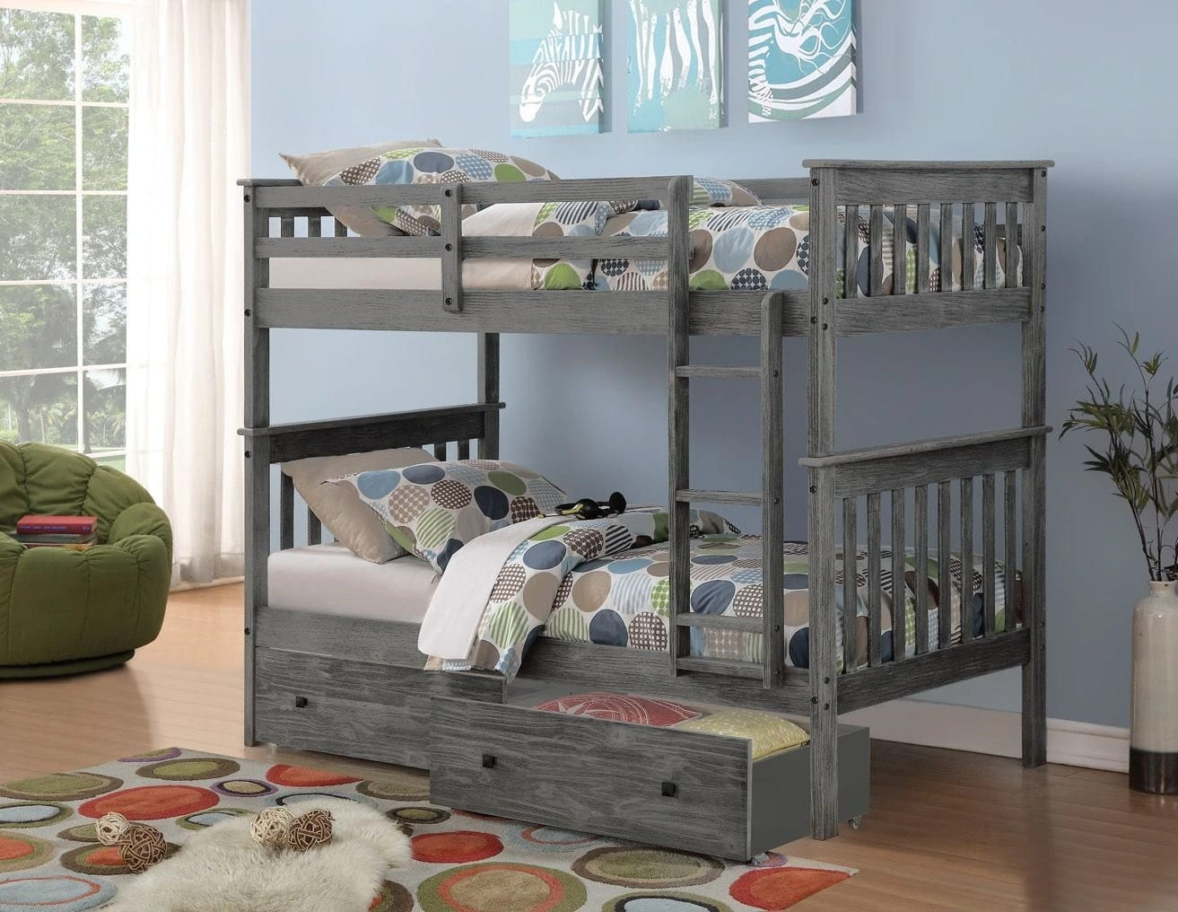 Twin/Twin Mission Bunk Bed With Dual Under Bed Drawers Brushed Grey ... regarding Transforming Your Child's Room The Versatility of Twin/Twin Mission Bunk Beds