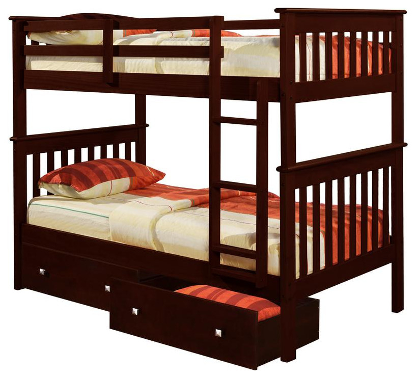 Twin/Twin Mission Bunk Bed Withdual Under Bed Drawers - Transitional ... inside Transforming Your Child's Room The Versatility of Twin/Twin Mission Bunk Beds