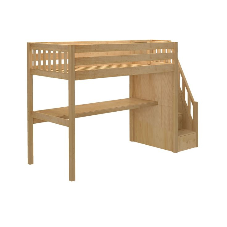 Twin Xl High Loft Bed With Stairs + Desk - Natural Slat Long Desk ... for
