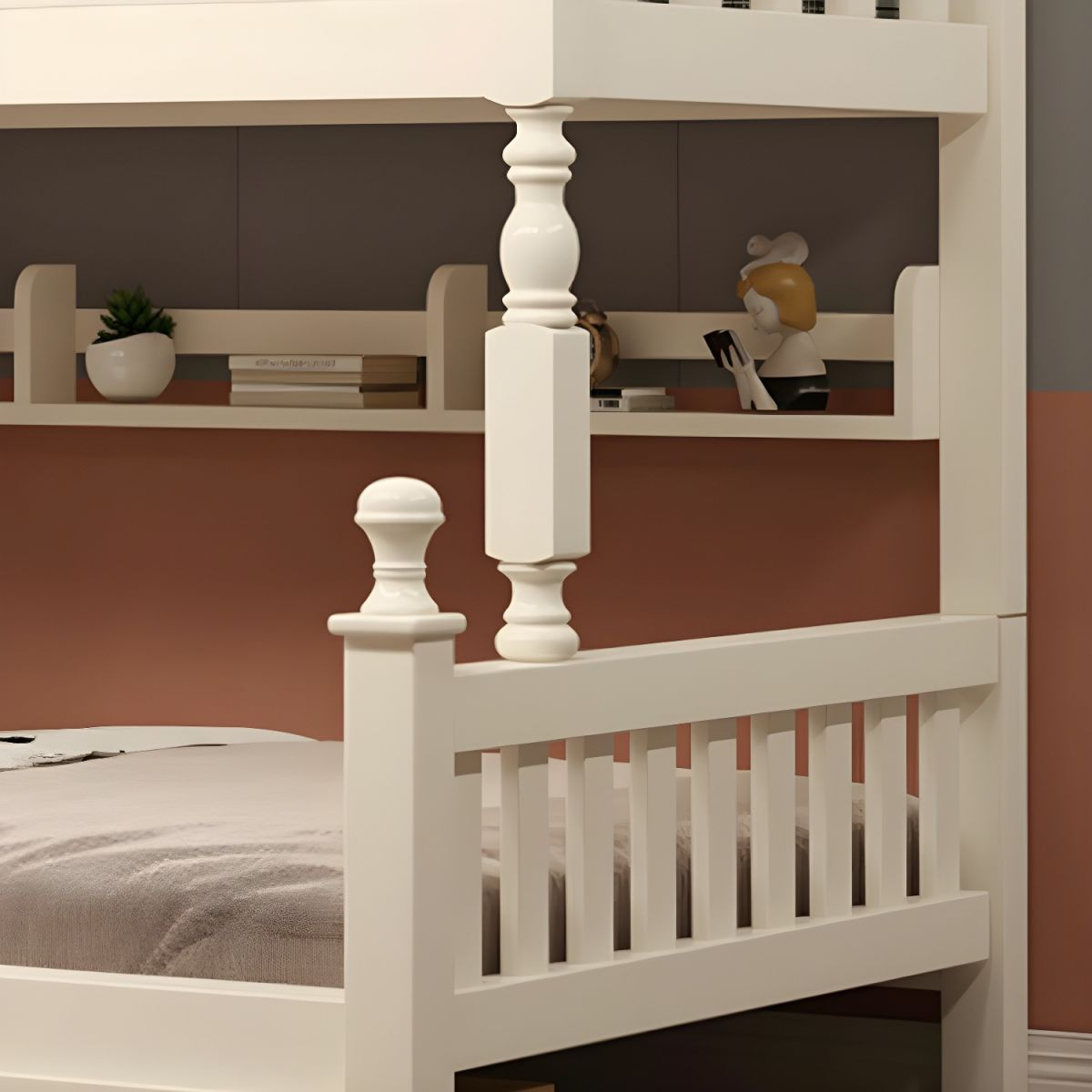 White Wooden Bunk Bed With Slide And Storage, Modern Style, Upholstered ... for From Pine to Paint The Journey of a White Wooden Bunk Bed