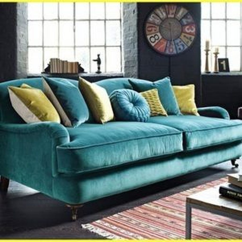 30+ Popular Velvet Sofa Designs Ideas For Living Room | Teal Living ... regarding