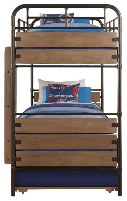 Acme Adams Twin/Twin Bunk Bed And Trundle Antique Oak - Industrial ... with regard to Creative Decor Ideas for the ACME Estevon Twin/Twin Bunk Bed