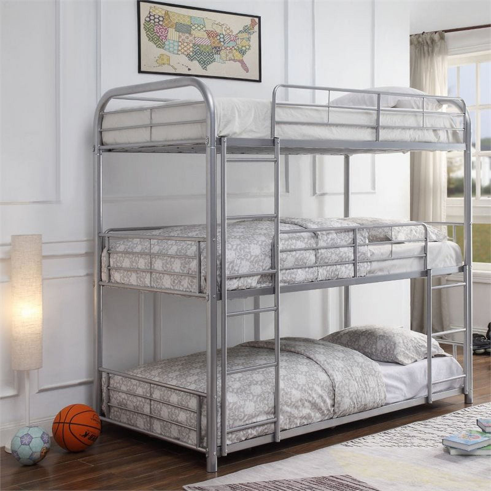 Acme Cairo Triple Twin Bunk Bed In Silver - Walmart.com for