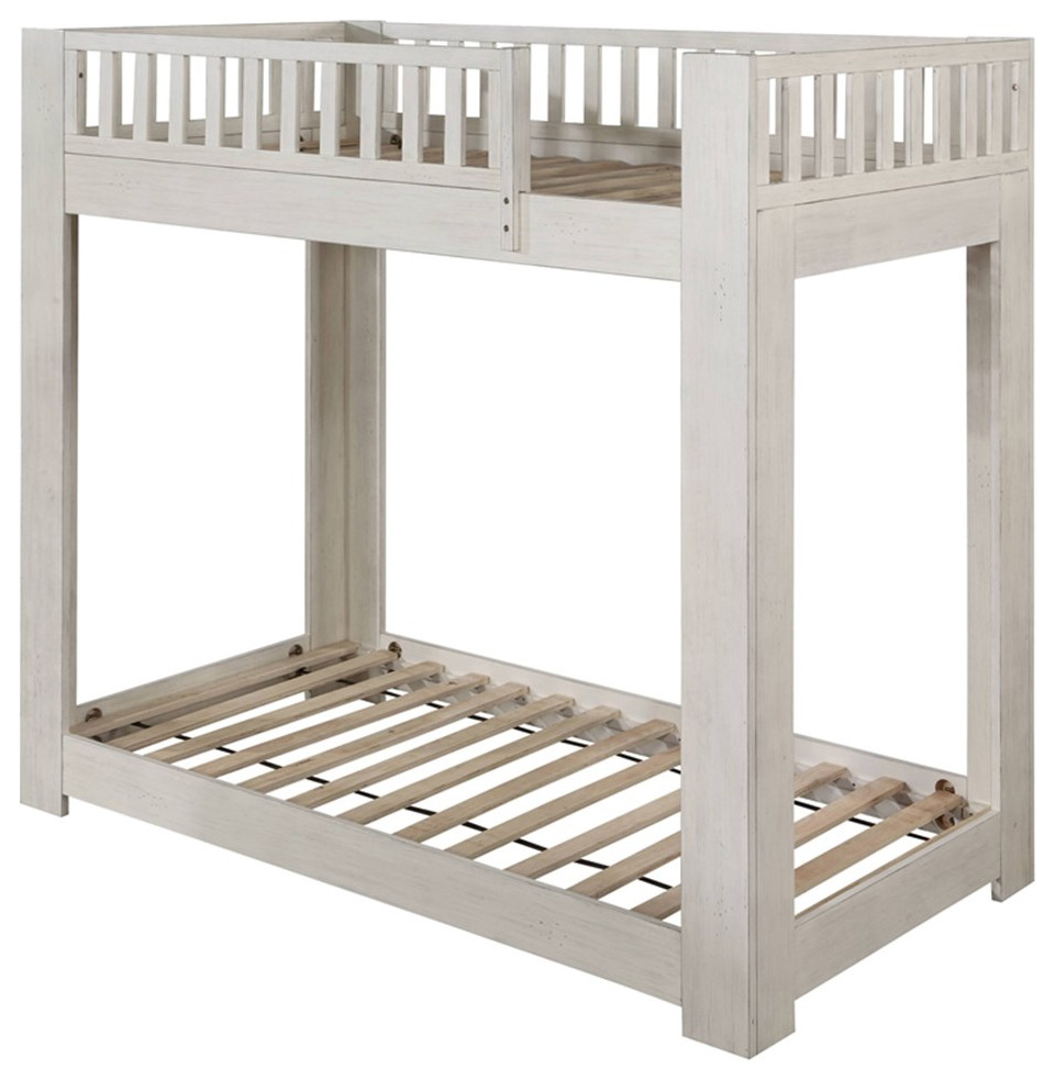 Acme Cedro Twin Over Twin Bunk Bed With Wood Ladder In Weathered White ... pertaining to Creative Decor Ideas for the ACME Estevon Twin/Twin Bunk Bed