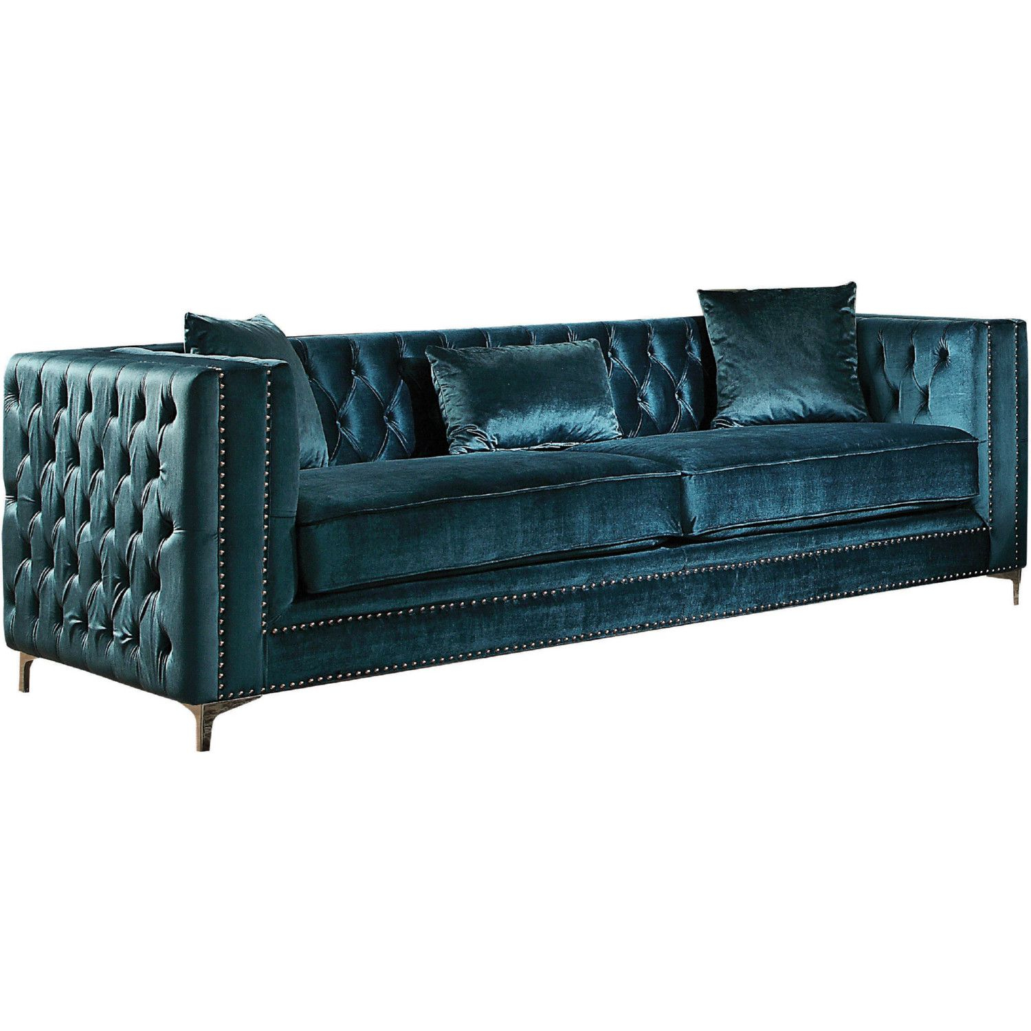 Acme Furniture 52790 Gillian Sofa Tufted Dark Teal Velvet W/ Nailhead ... for Unveiling the Beauty of the Teal and Dark Brown Susan Velvet Sofa