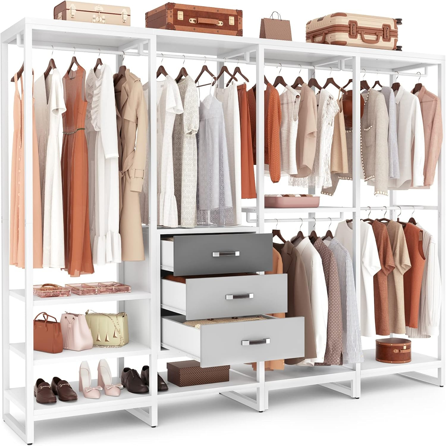 Aheaplus Wood Clothes Rack Wardrobe Closet For Hanging Clothes Heavy ... for