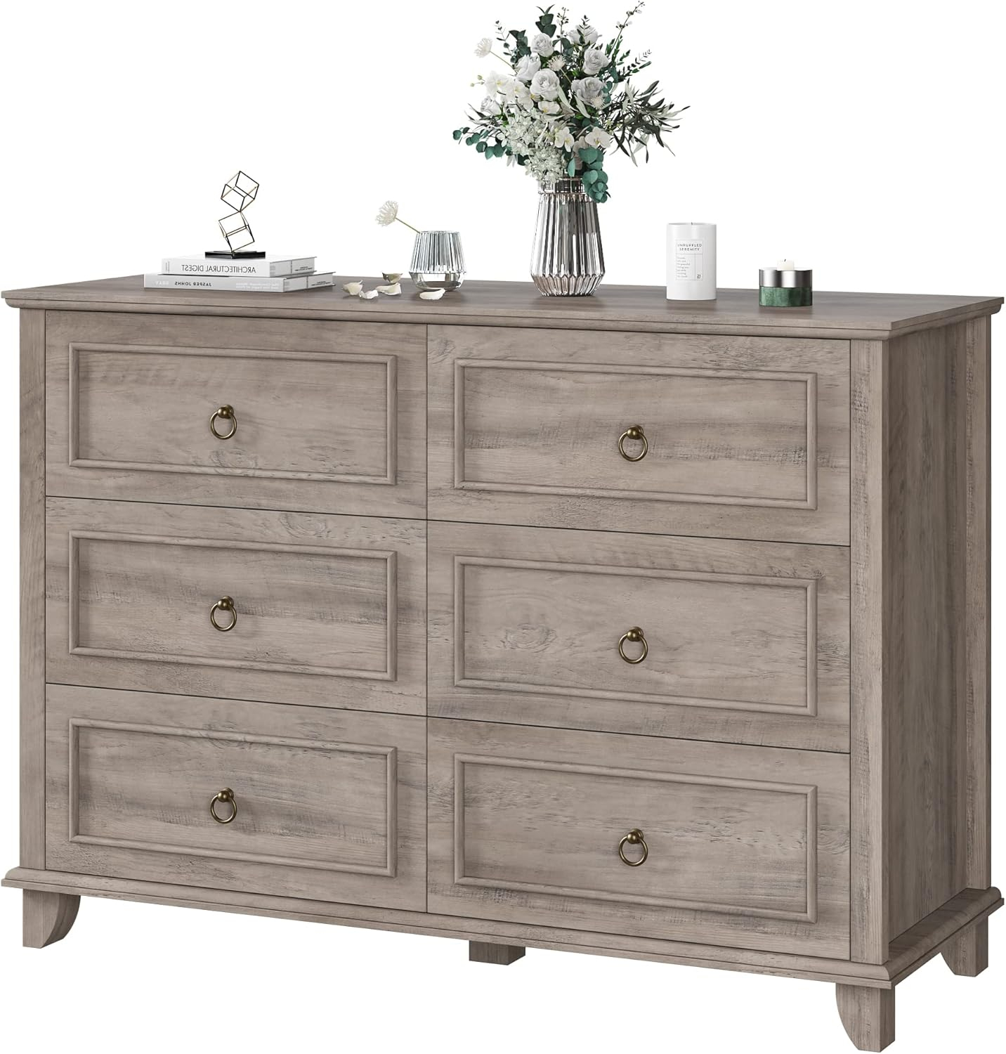 Amazon.com: Hostack 6 Drawer Double Dresser, Modern Farmhouse Chest Of ... within