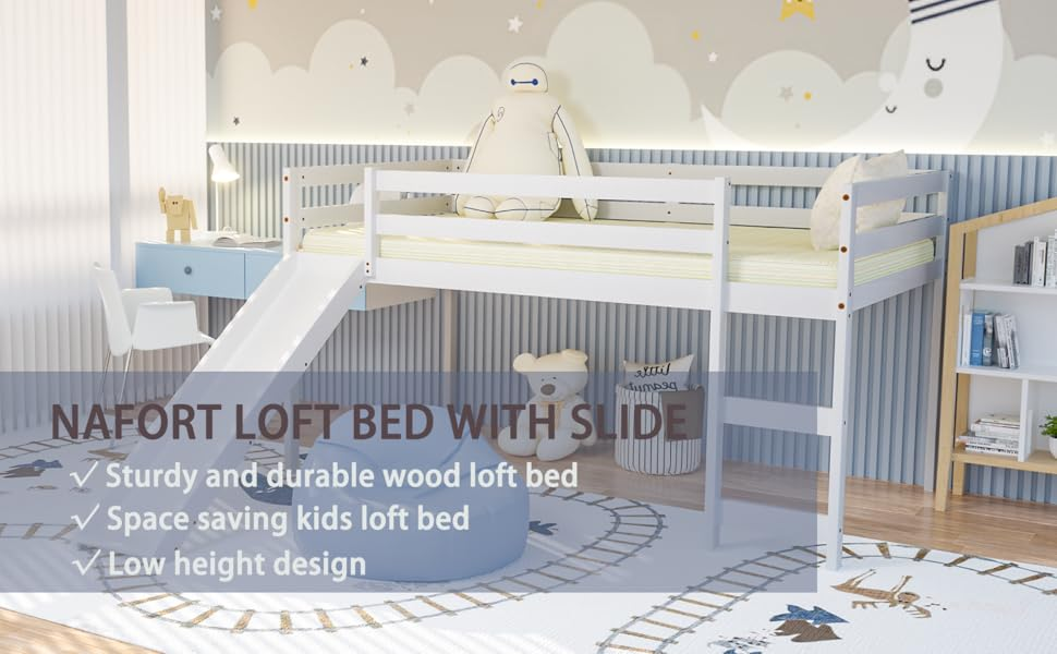 Amazon.com: Nafort Twin Loft Bed With Slide, Low Loft Bed With Stairs ... with regard to