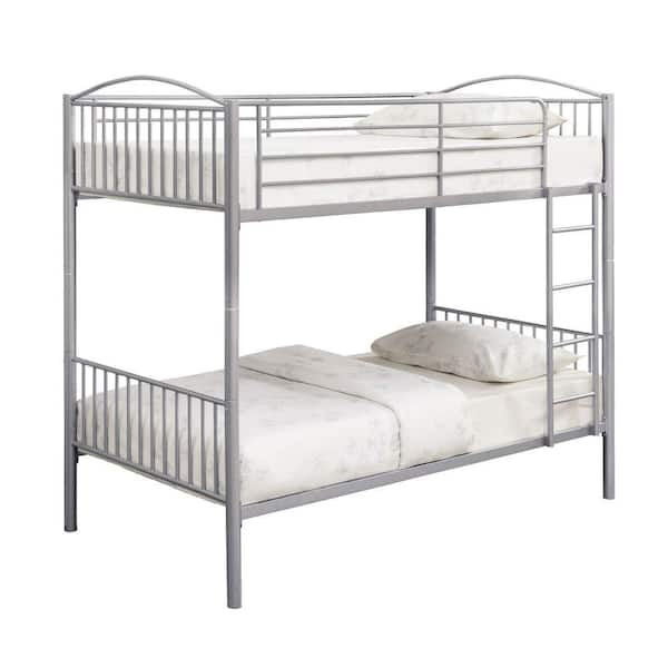 Benjara Demi Gray Metal Twin Bunk Bed With Slatted Round Curved ... in Beyond Aesthetics The Practical Benefits of Slatted Headboards on Bunk Beds