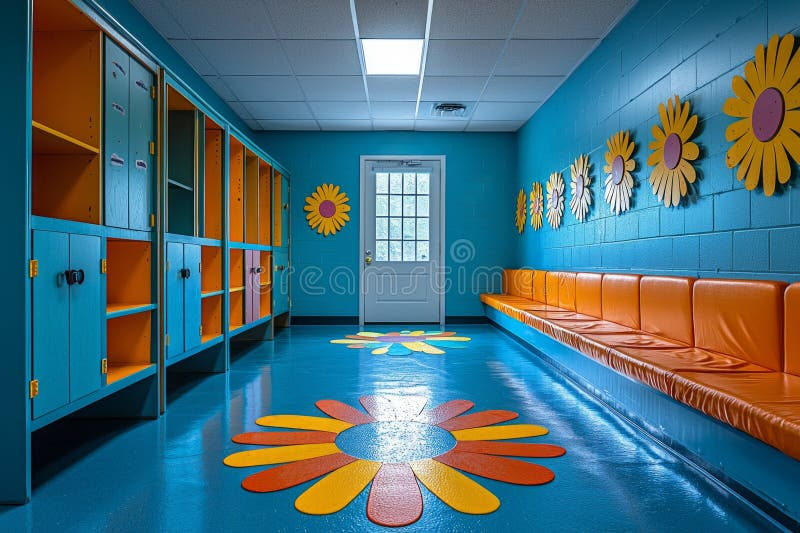 Cheerful Changing Room Designed For Children Features Colorful Lockers ... for
