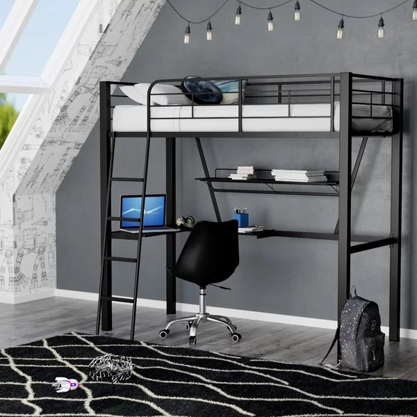 Cleary Twin Bed | Loft Bed Frame, Twin Size Loft Bed, Space Saving Bunk Bed intended for Understanding the Benefits of the Senon Loft Bed With Desk Silver and Black