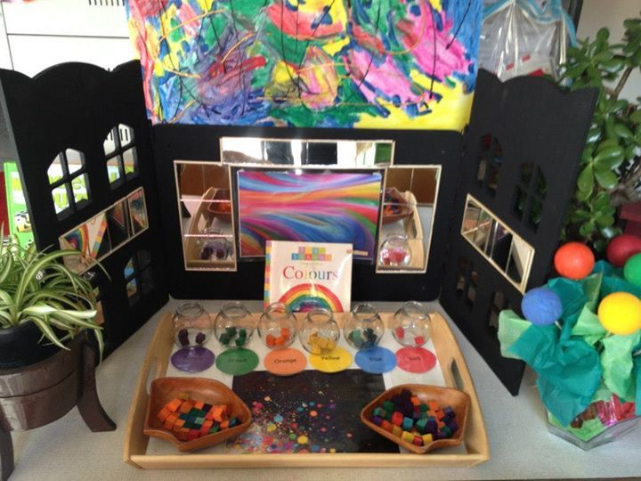 Color Exploration Provocation Area Using Mirror Display, Tray, Book ... inside Exploring the Power of Color and Function in Early Childhood Furniture