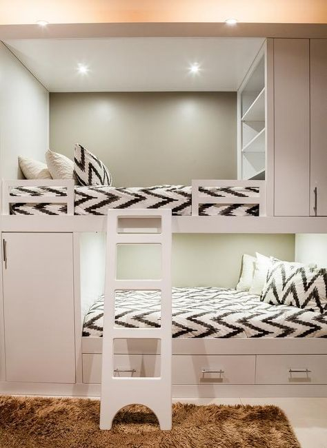 Contemporary Bunk Room Features White Built In Bunk Beds, With Top Bunk ... inside