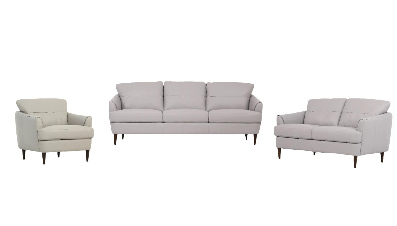 Contemporary Pearl Gray Leather Sofa + Loveseat +Chair By Acme Helena ... for