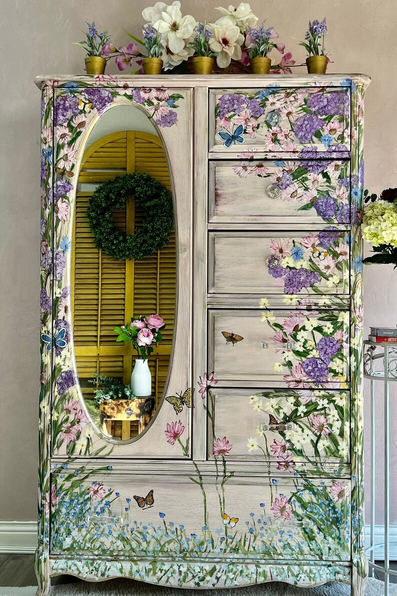 Custom Painted Hand Painted Butterfly And Flowers Armoire Wardrobe ... in