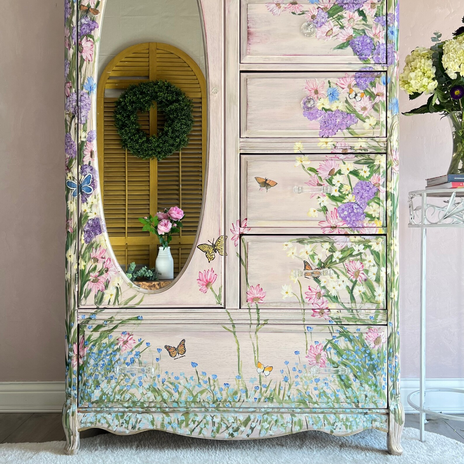 Custom Painted Hand Painted Butterfly And Flowers Armoire Wardrobe ... intended for A Deep Dive into the Craft of Butterfly Decorated Armoires