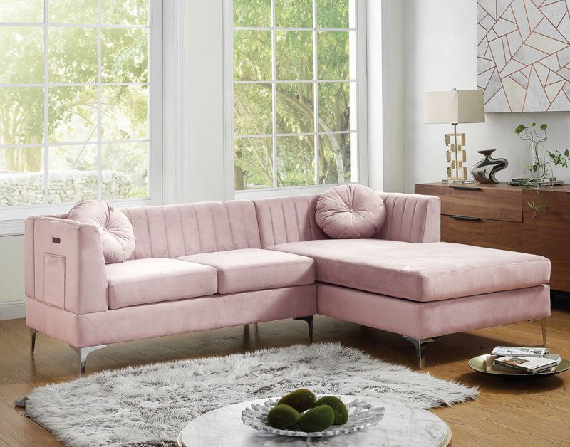 Destino Pink Velvet Modern Sectional pertaining to
