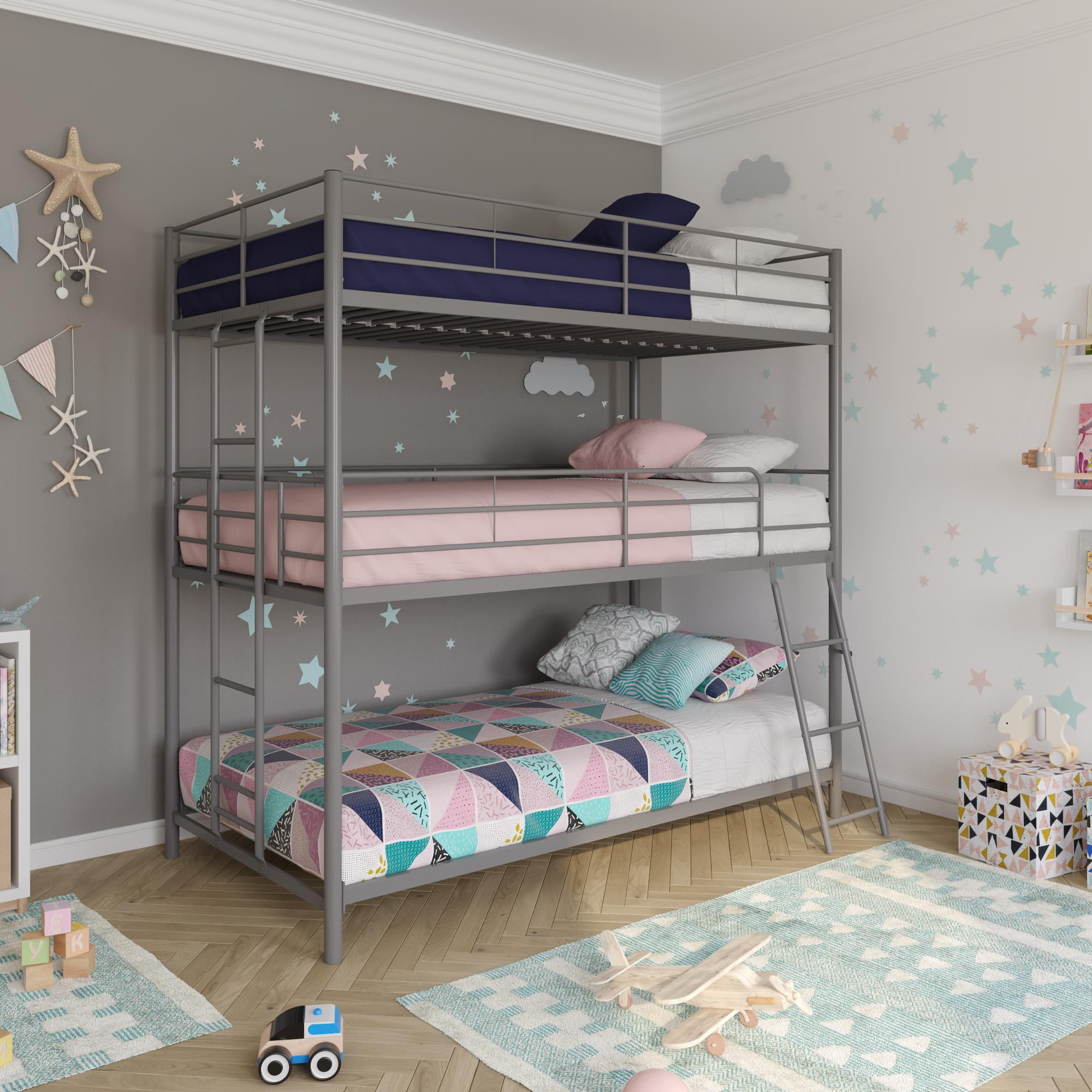 Dhp Metal Triple Twin Over Twin/Twin Bunk Bed, Silver - Walmart.com intended for