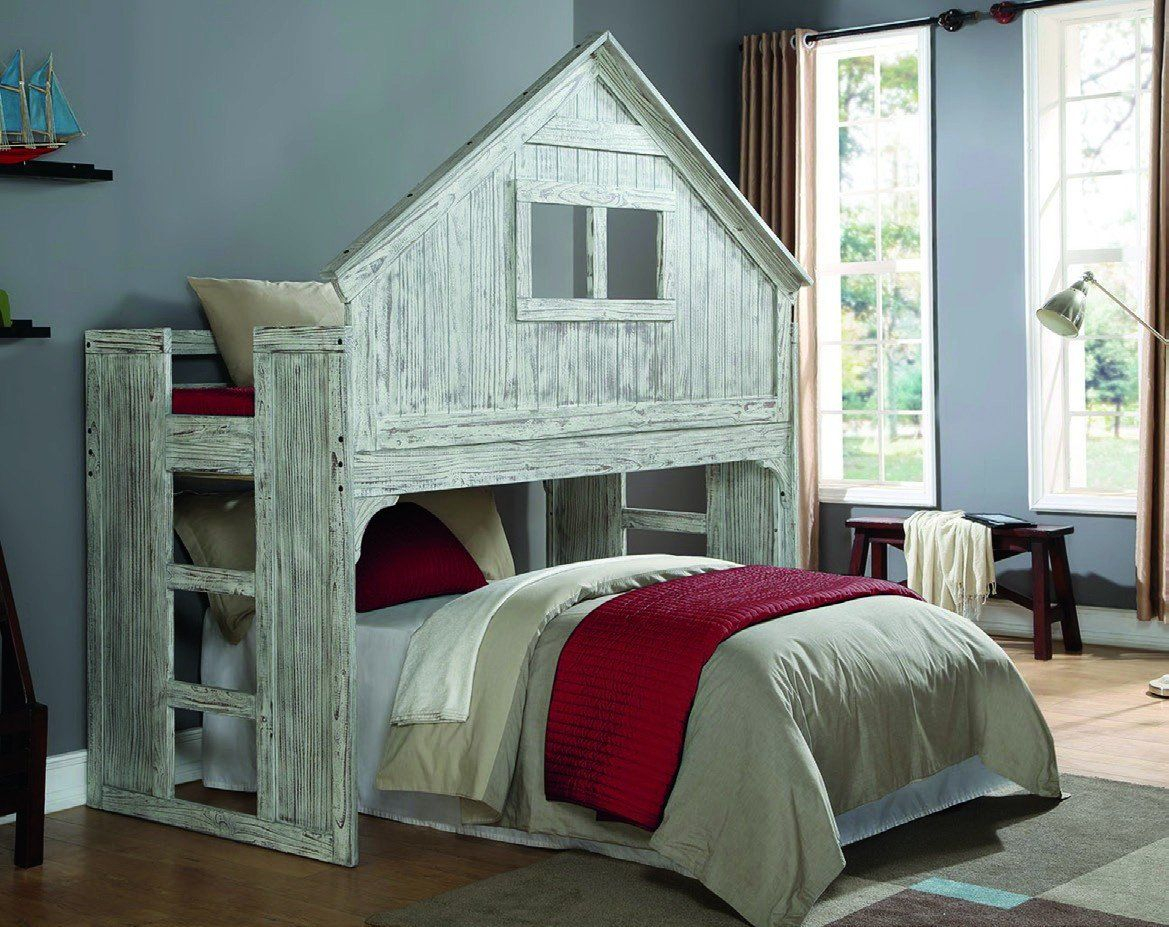 Ethan Distressed Tree House Loft Bed | Cool Bunk Beds, Low Loft Beds ... in Your Child's Dream Room A Look at the Gewnee Espresso Loft Bed