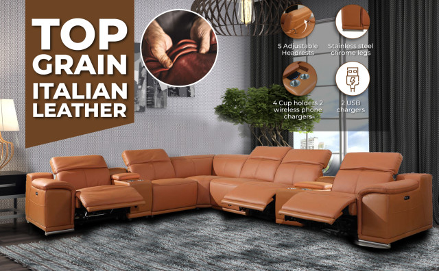 Federico 8-Piece L-Shaped Top Grain Italian Leather Sectional-4 Power ... inside A Deep Dive into the Federico Black Leather Power Recliner's Premium Features