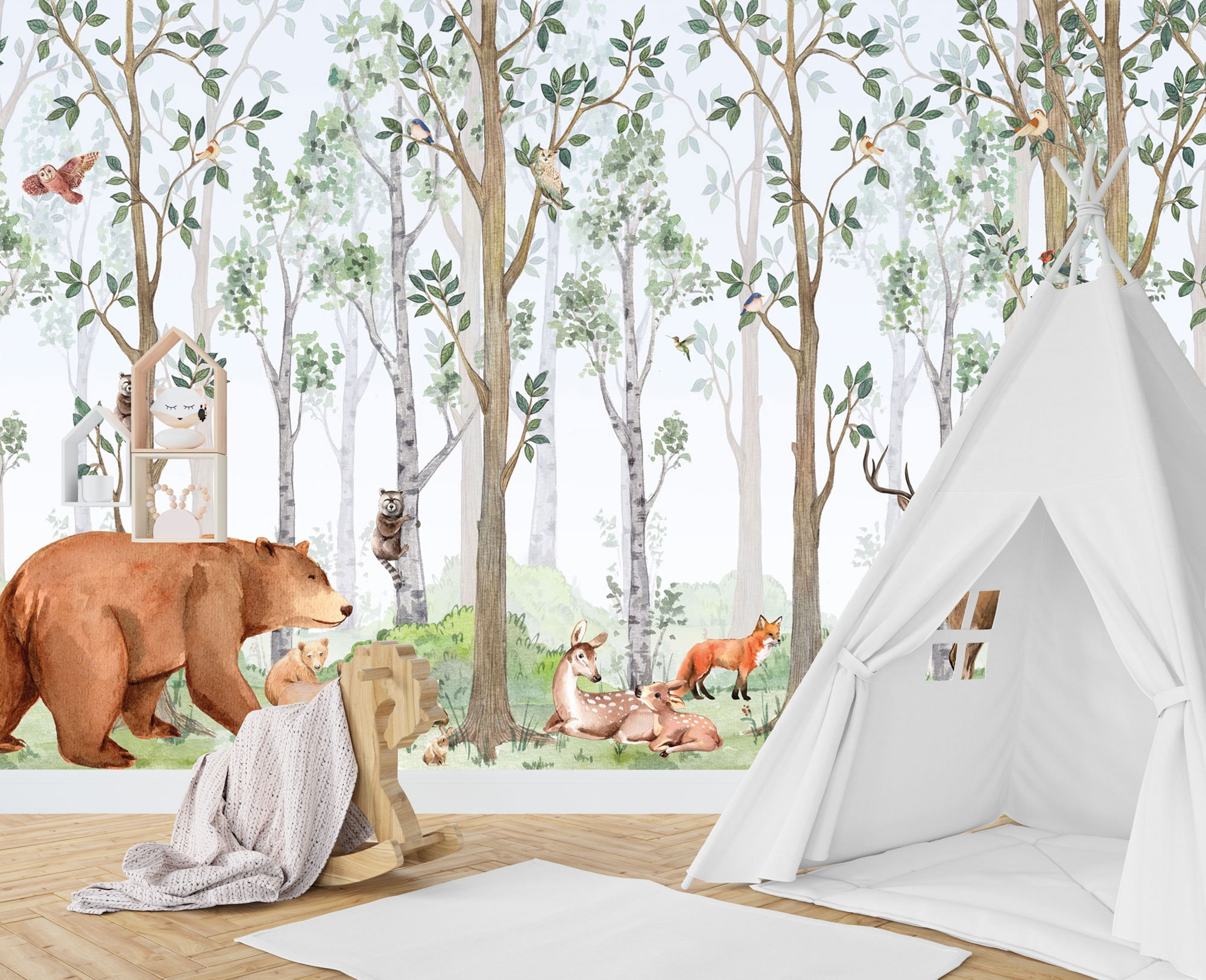 Forest Design For Children Mural Room Woodland Birch - Etsy for