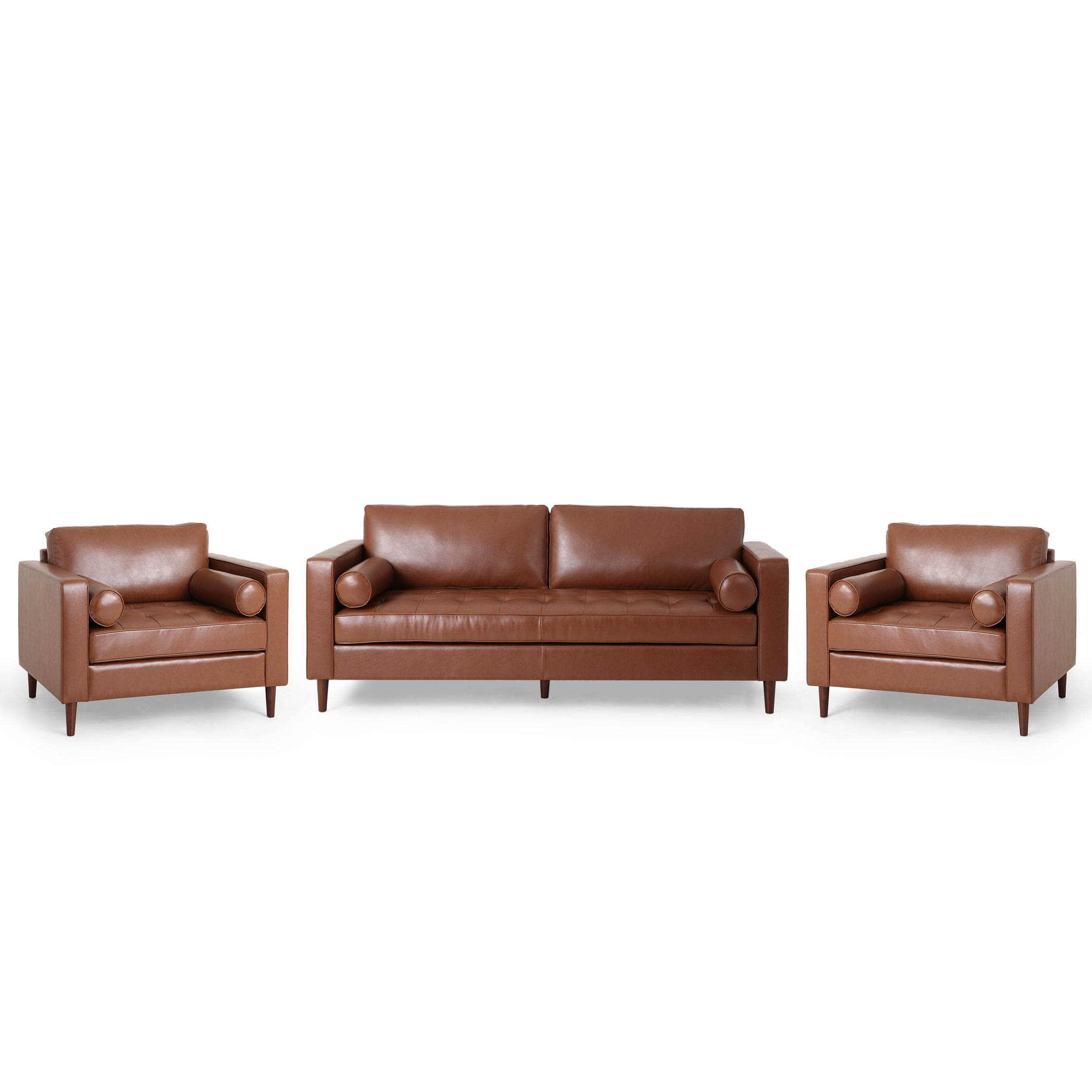 Gdf Studio Hixon Contemporary Faux Leather Tufted 3 Piece Living Room ... with Unpacking the Craftsmanship Behind the Hixon Cognac and Espresso Sofa
