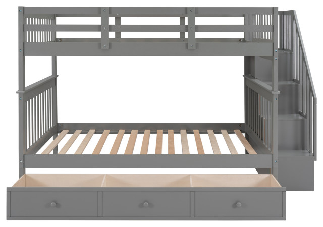 Gewnee Full-Over-Full Bunk Bed With Drawers And Stairway In Gray ... for