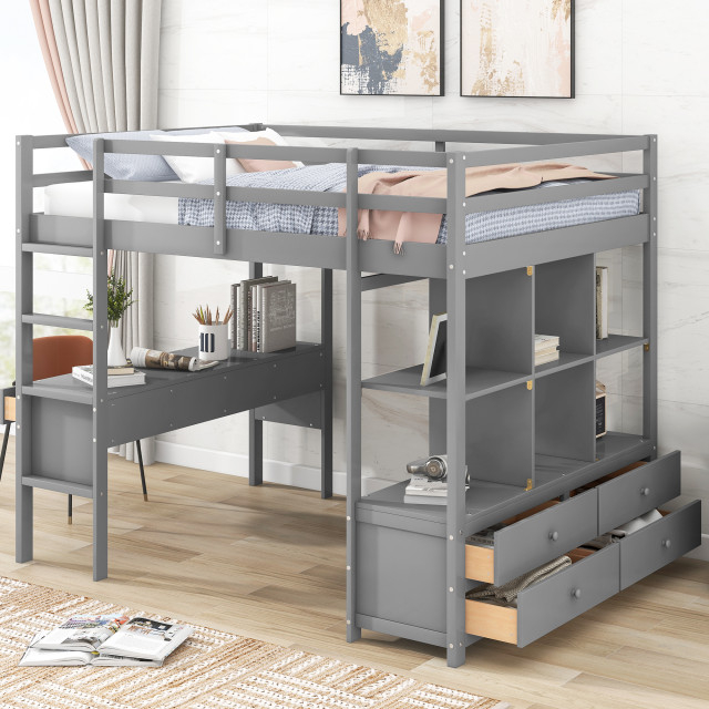 Gewnee Full Size Loft Bed With Built-In Desk With Two Drawers In Gray ... regarding Transforming Bedrooms How the Gewnee Bunk Bed Enhances Functionality