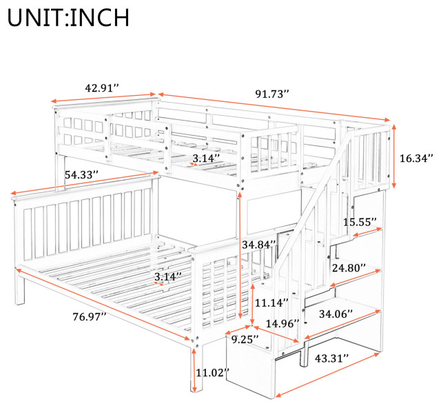 Gewnee Twin-Over-Full Bunk Bed With Storage And Stairway In Espresso ... for