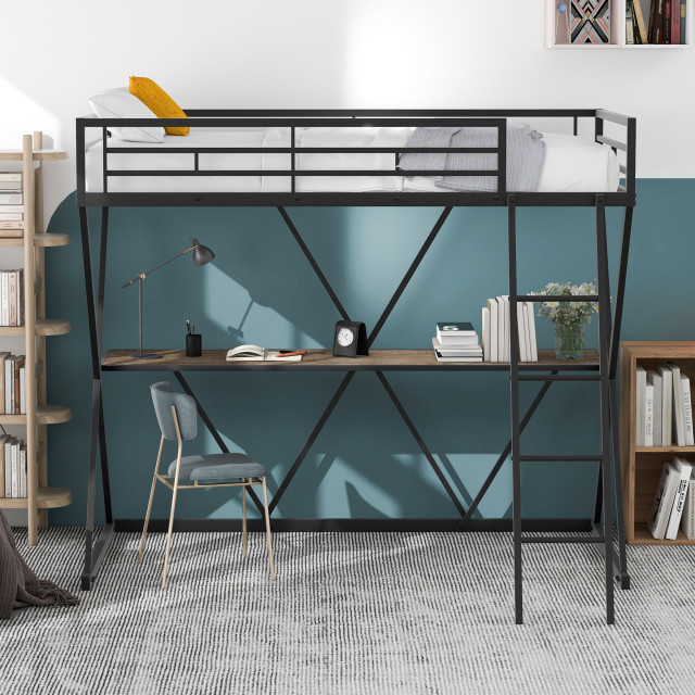 Gewnee Twin Size Loft Bed With Desk, Ladder And Full-Length Guardrails ... throughout