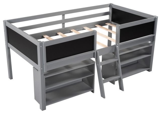Gewnee Twin Size Low Loft Bed With Two Movable Shelves And Ladder In ... regarding Designing Dream Sleep Spaces with the Gewnee Low Loft House Bed