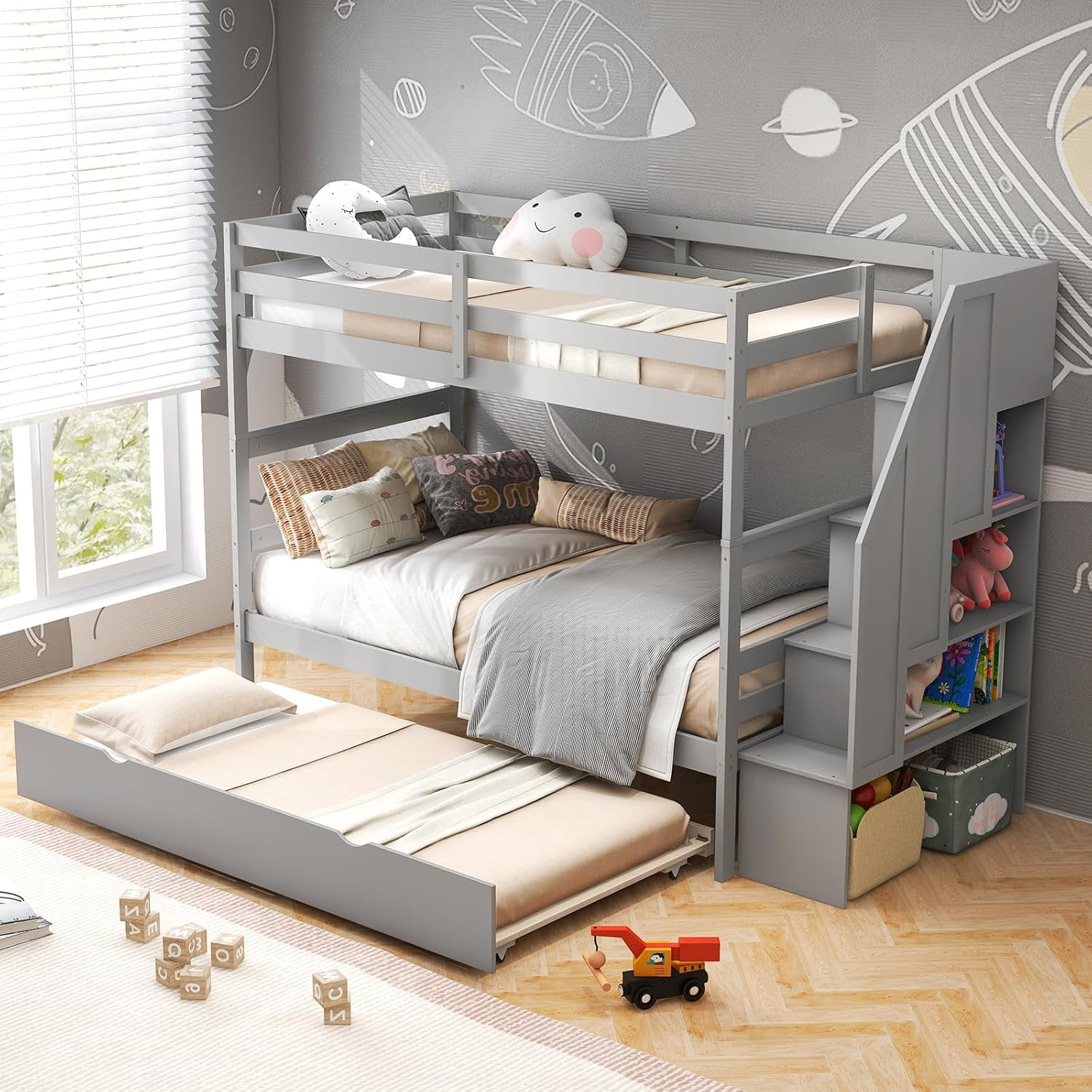 Giantex Twin Over Twin Bunk Bed With Trundle And Storage Stairs, Solid ... regarding Transforming Shared Bedrooms with the Versatility of Bunk Beds