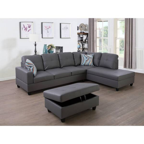 Grey Faux Leather Sectional Sofa | Baci Living Room intended for Why Cloud Gray is the Ultimate Neutral for Contemporary Sofa Designs