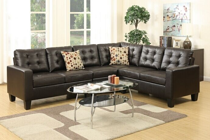 Grey Faux Leather Sectional Sofa | Baci Living Room throughout