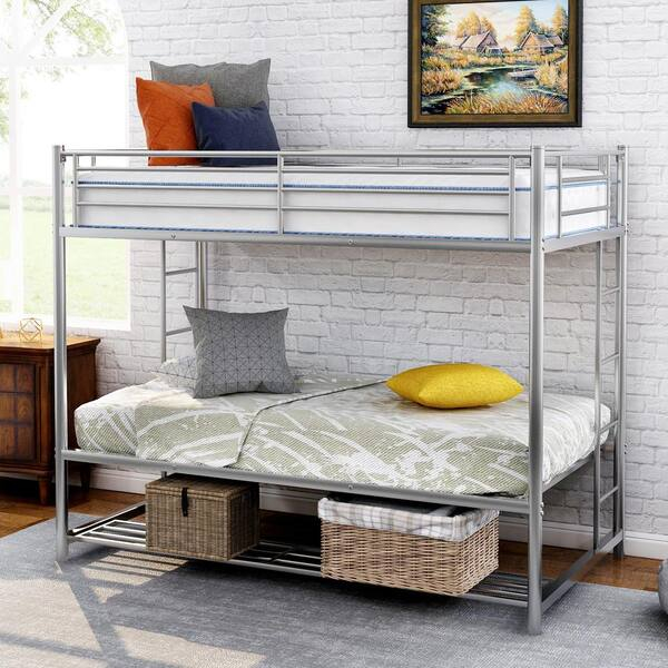 Harper &Amp; Bright Designs Silver Twin Over Twin Bunk Bed With Storage ... with Choosing a Silver Twin-Twin Bunk Bed What to Look For