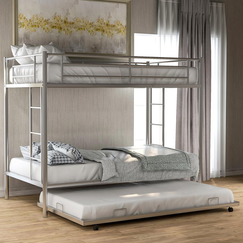 Harper &Amp; Bright Designs Silver Twin Over Twin Bunk Bed With Trundle ... for