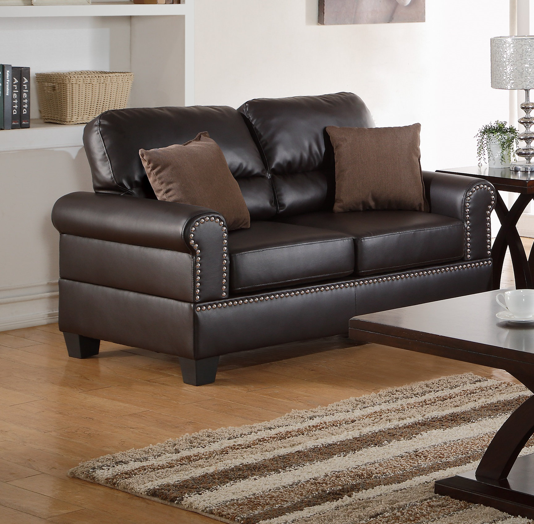 Hokku Designs Espresso Faux Leather 2Pc Sofa Set Sofa And Loveseat ... with