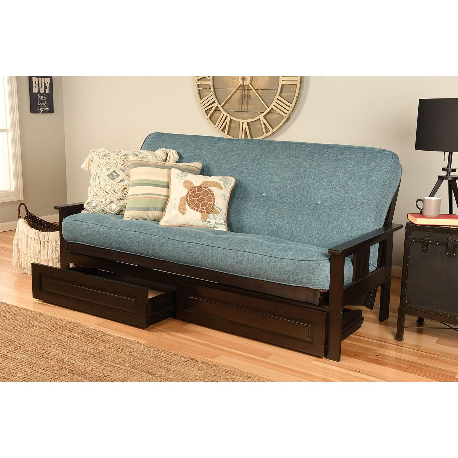 Homestock Modern Minimalism Wooden Futon Frame Set In Espresso Finish ... in